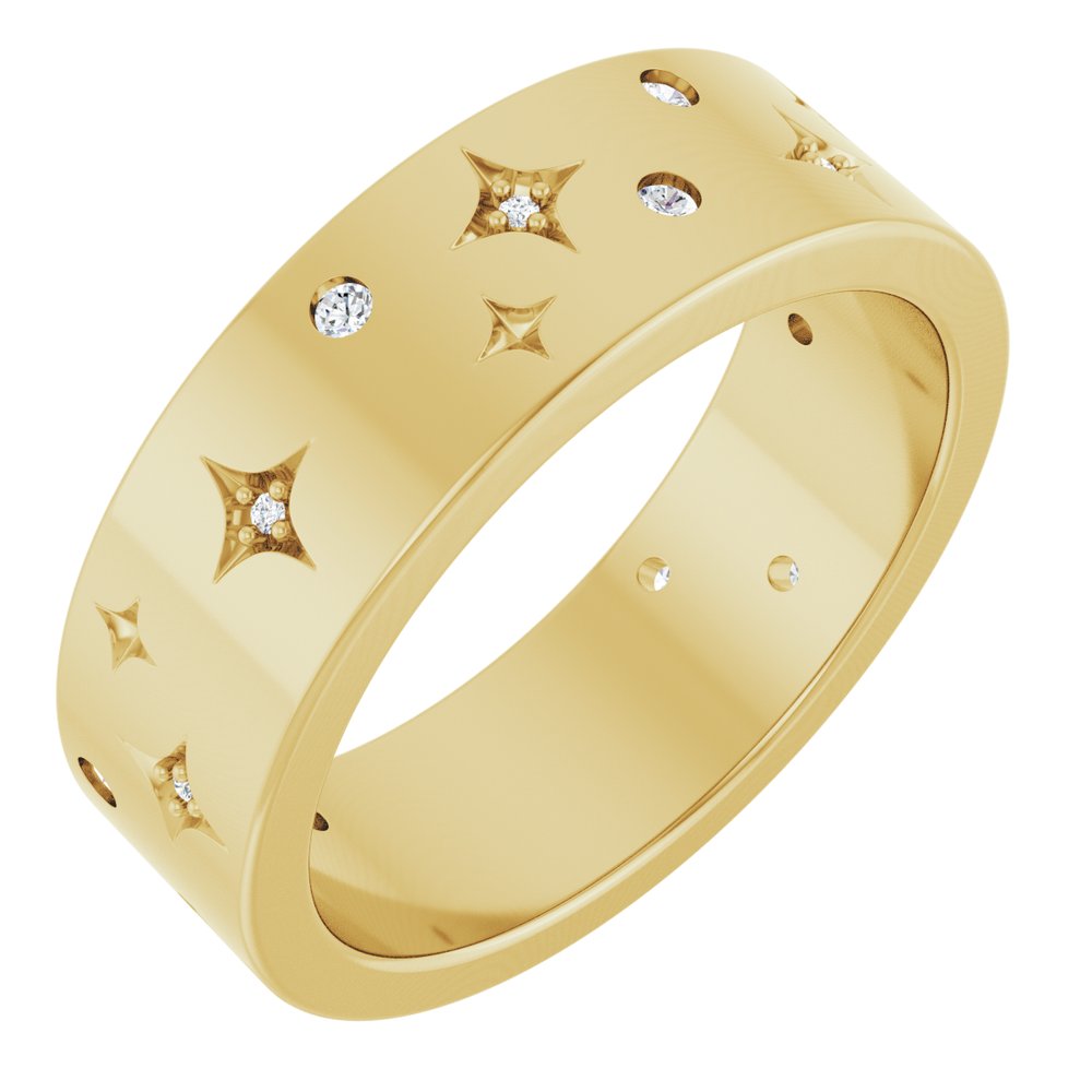 14K Yellow Gold 1/8 CTW Natural Diamond Star Band Size 7