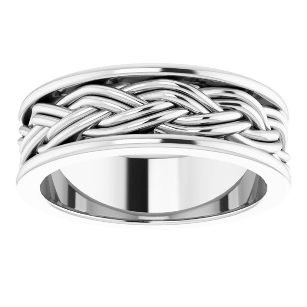 Platinum 4.45 mm Woven-Design Comfort-Fit Flat Band Size 7