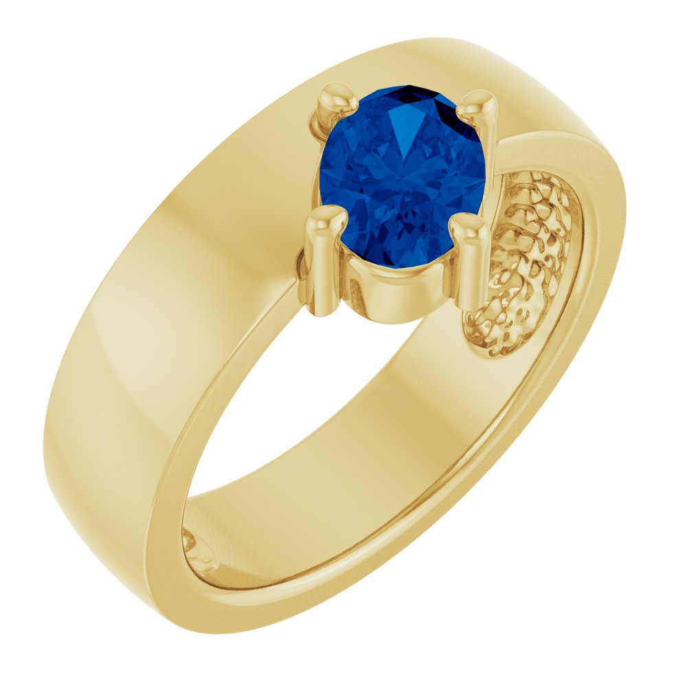 14K Yellow Gold Lab-Grown Blue Sapphire Asymmetric Solitaire Ring