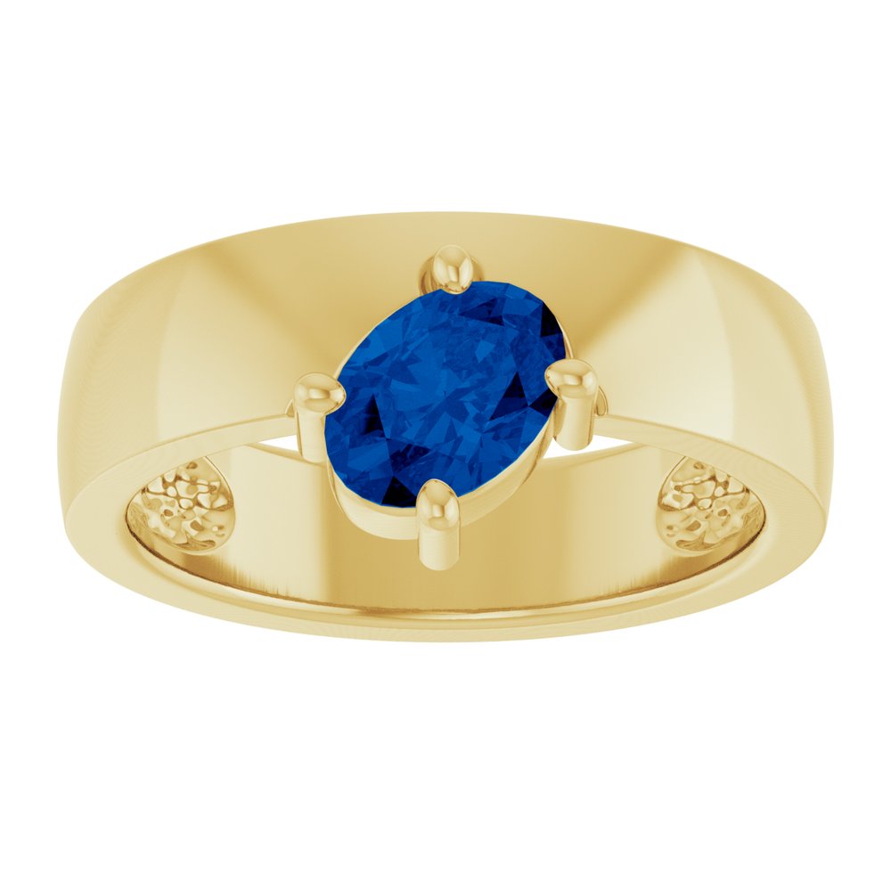 14K Yellow Lab-Grown Blue Sapphire Asymmetric Solitaire Ring