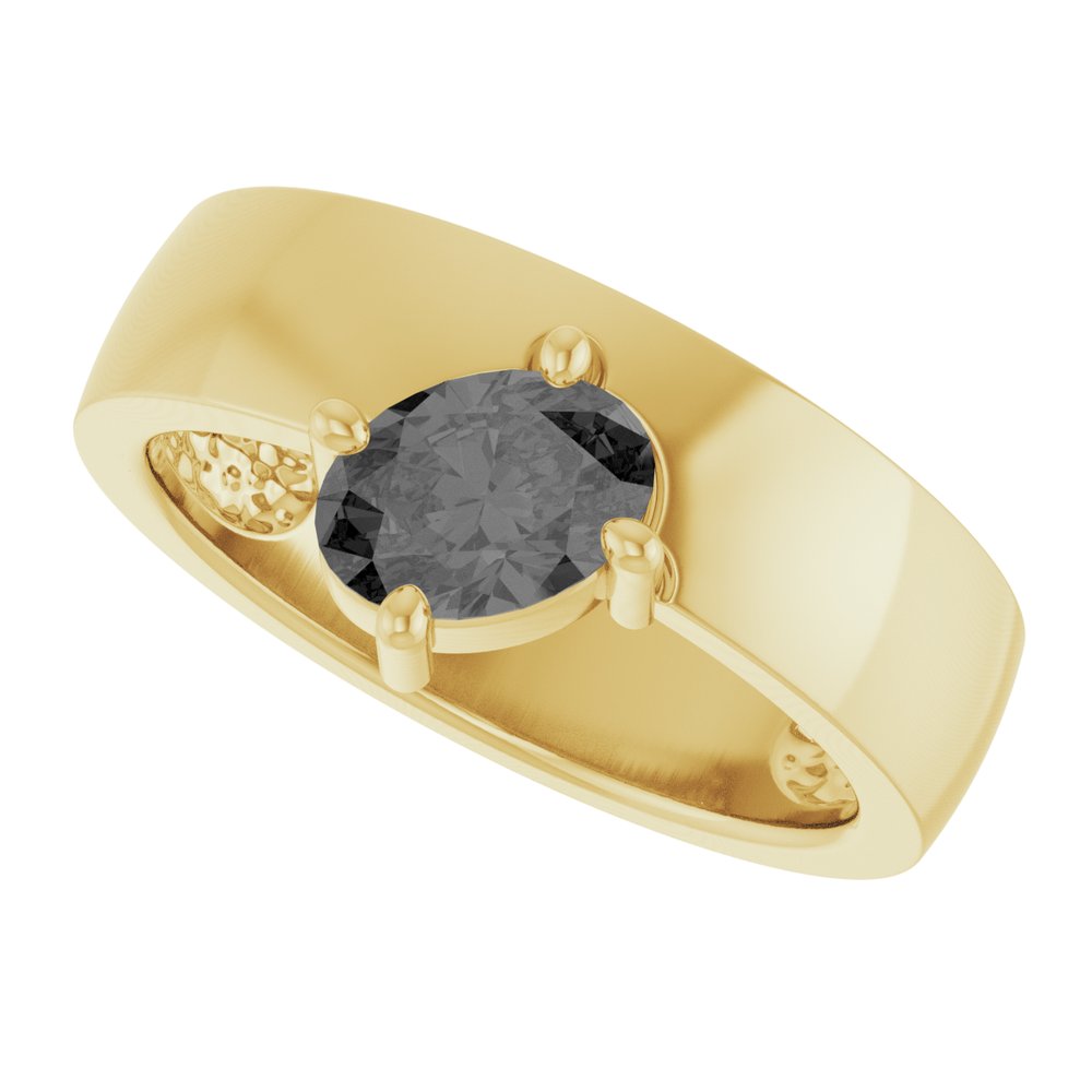 14K Yellow Gold Natural Gray Spinel Asymmetric Solitaire Ring