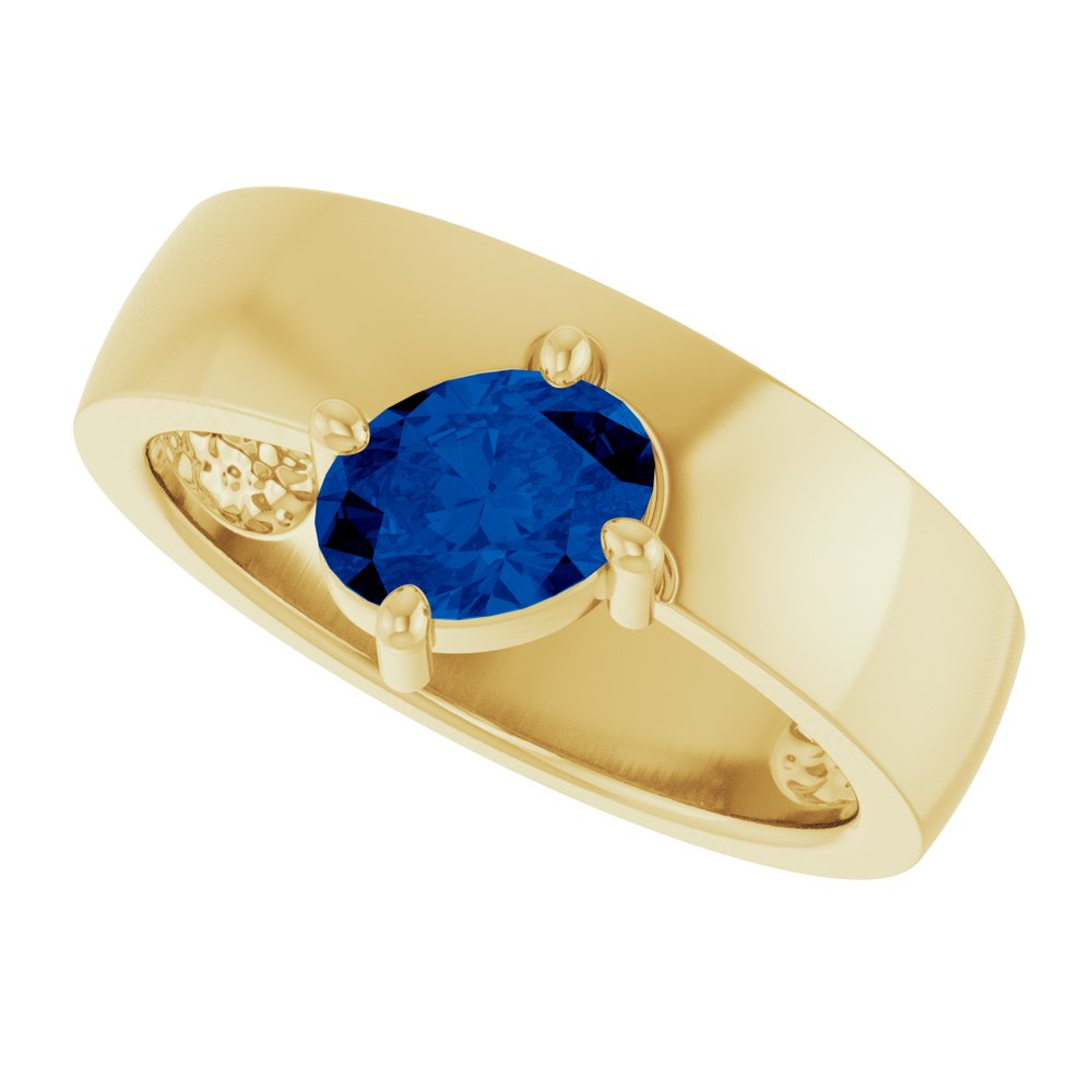 14K Yellow Lab-Grown Blue Sapphire Asymmetric Solitaire Ring