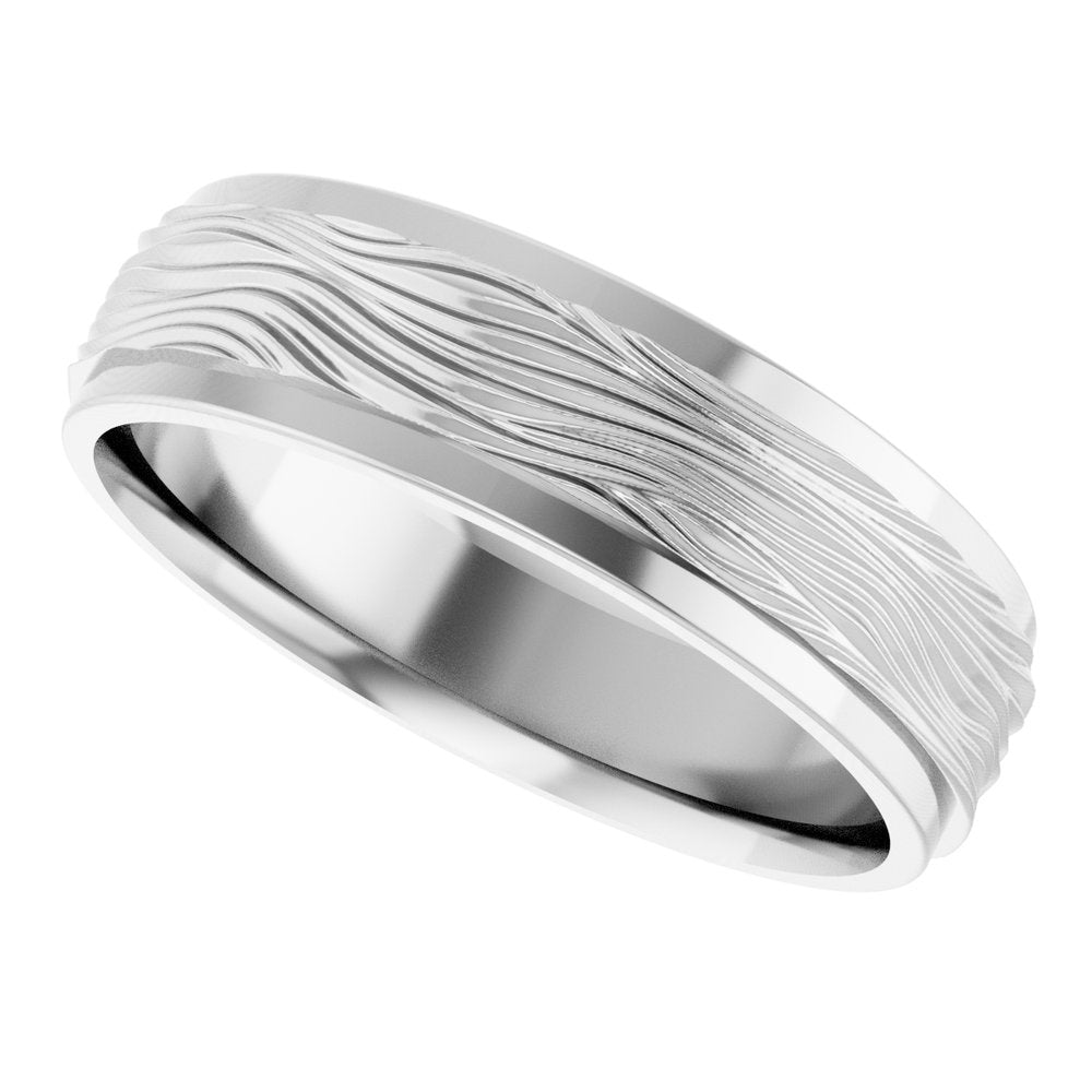 10K White Gold 6 mm Stepped-Edge Textured Comfort-Fit Flat Band Size 9.5
