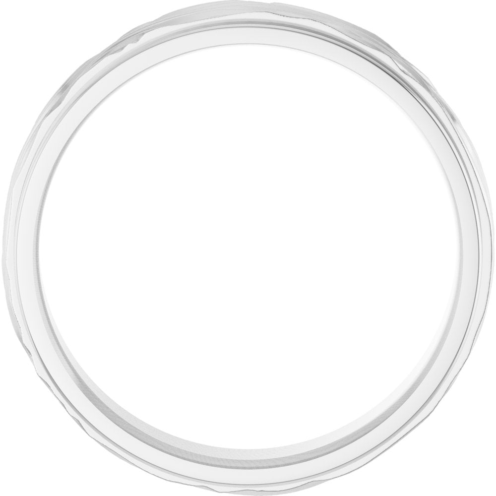 10K White Gold 6 mm Stepped-Edge Textured Comfort-Fit Flat Band Size 9.5