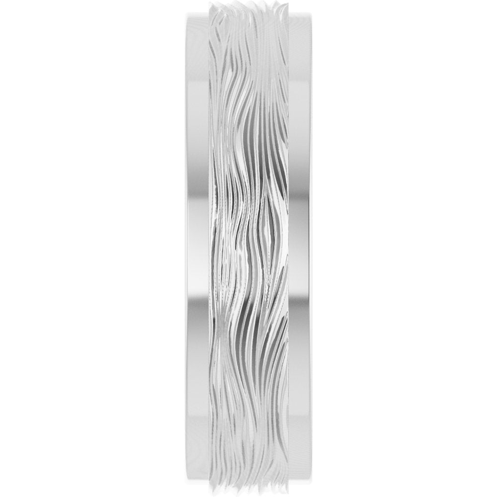 10K White Gold 6 mm Stepped-Edge Textured Comfort-Fit Flat Band Size 9.5