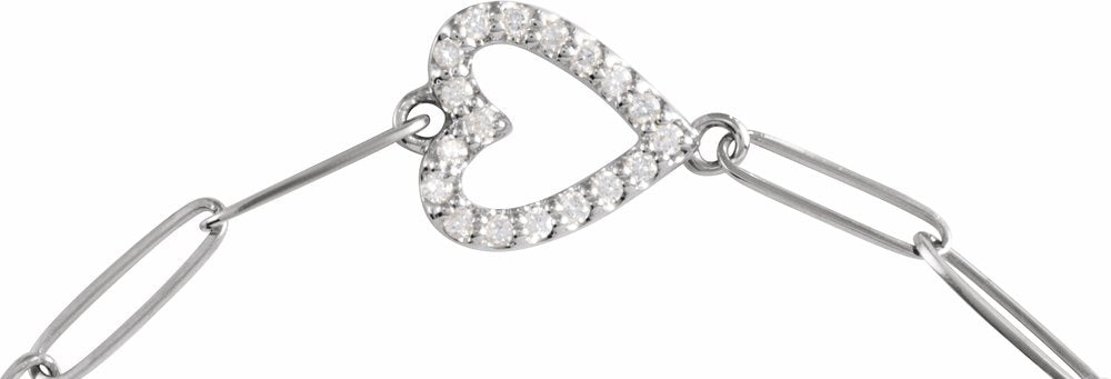 14K White 1/8 CTW Natural Diamond Heart 7" Bracelet