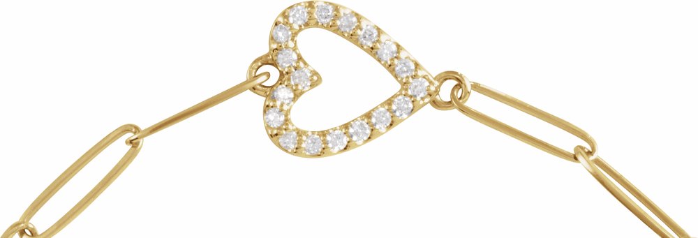 14K Yellow Gold 1/8 CTW Natural Diamond Heart 7" Bracelet
