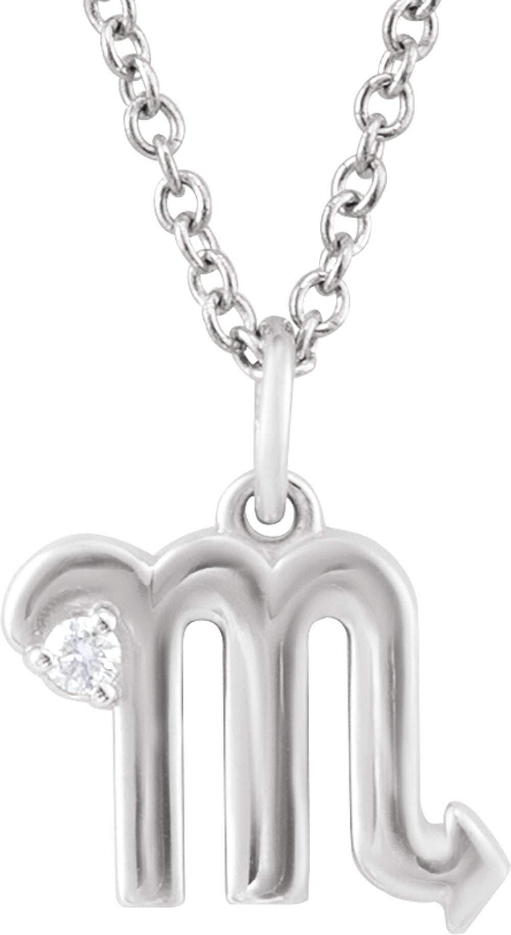14K White Gold .015 CT Natural Diamond Scorpio Zodiac 16-18" Necklace