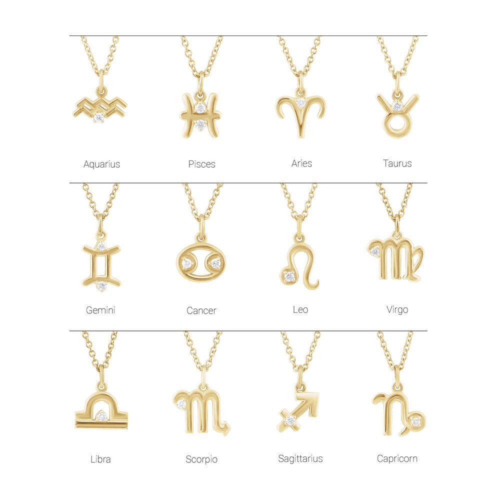 14K Yellow .015 CT Natural Diamond Aries Zodiac 16-18" Necklace