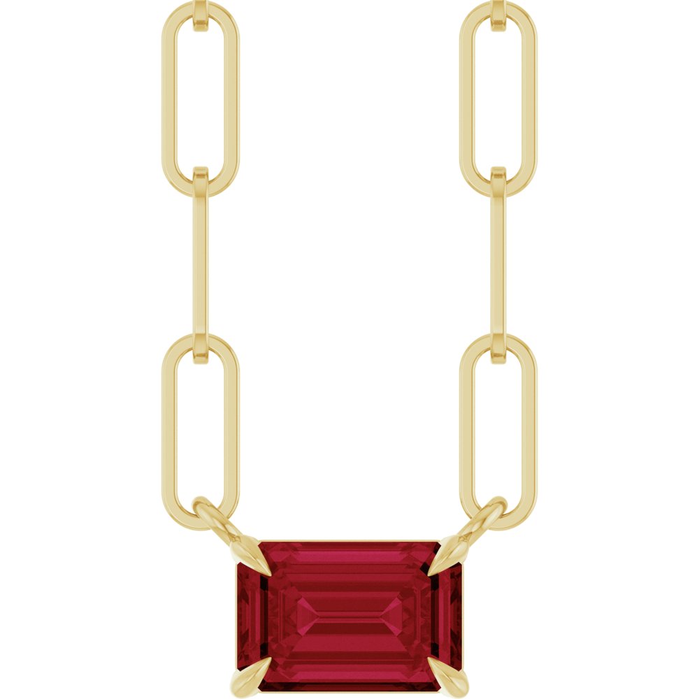 14K Yellow Gold 6x4 mm Lab-Grown Ruby Solitaire 18" Necklace