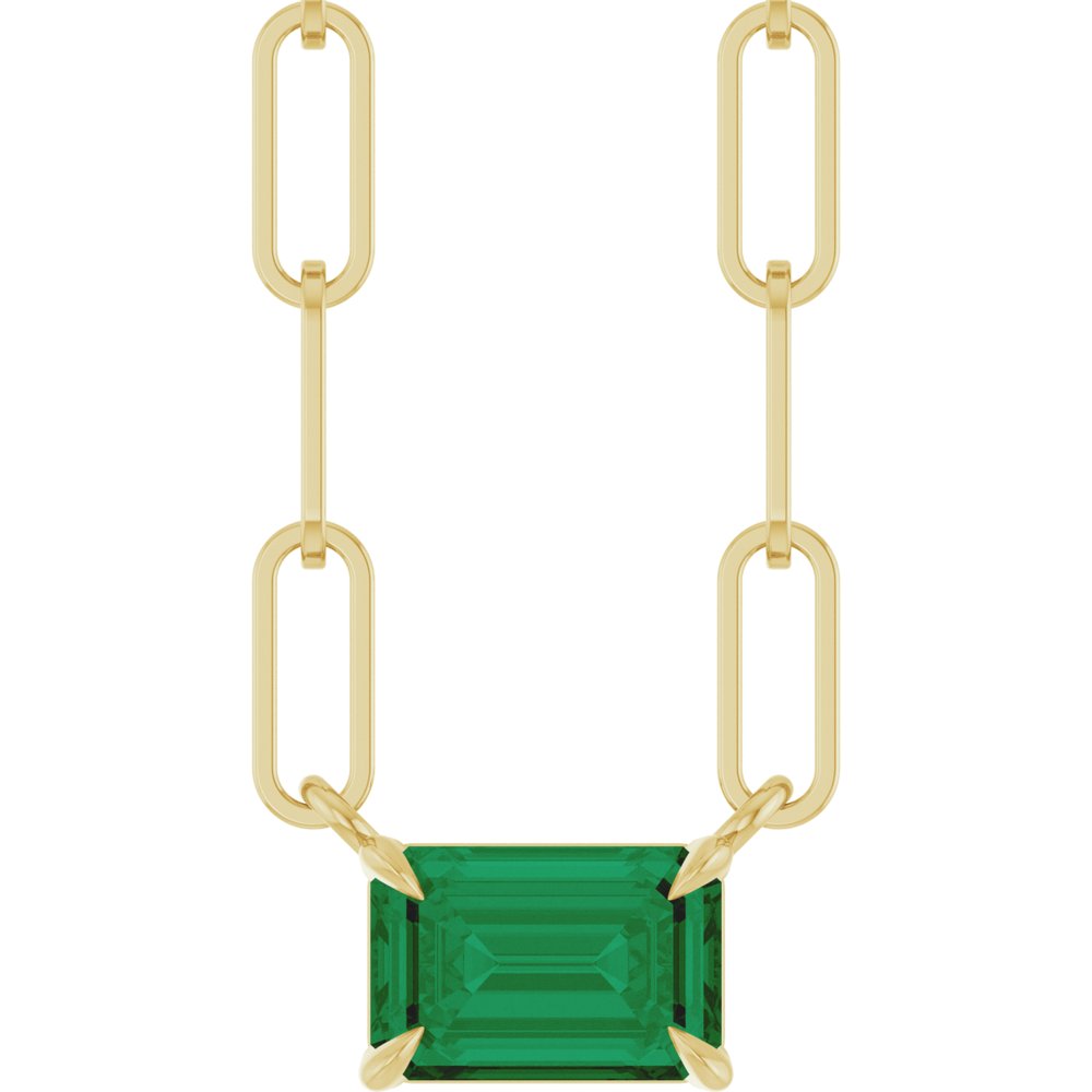 14K Yellow Gold 6x4 mm Lab-Grown Emerald Solitaire 18" Necklace