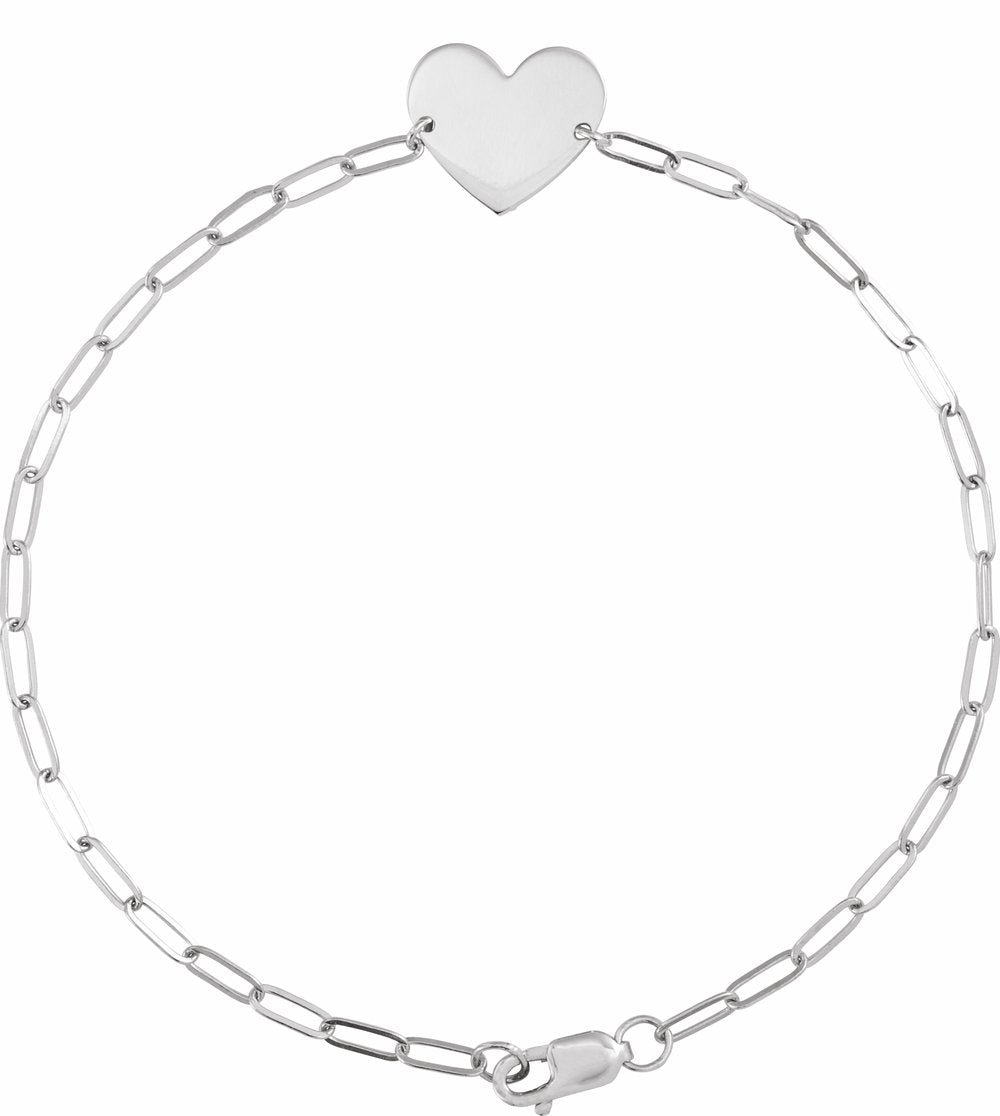 14K White Gold Engravable Heart 7" Bracelet