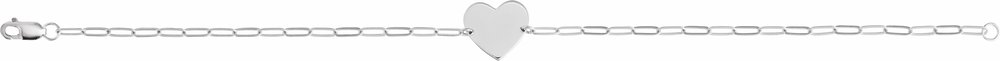 14K White Gold Engravable Heart 7" Bracelet