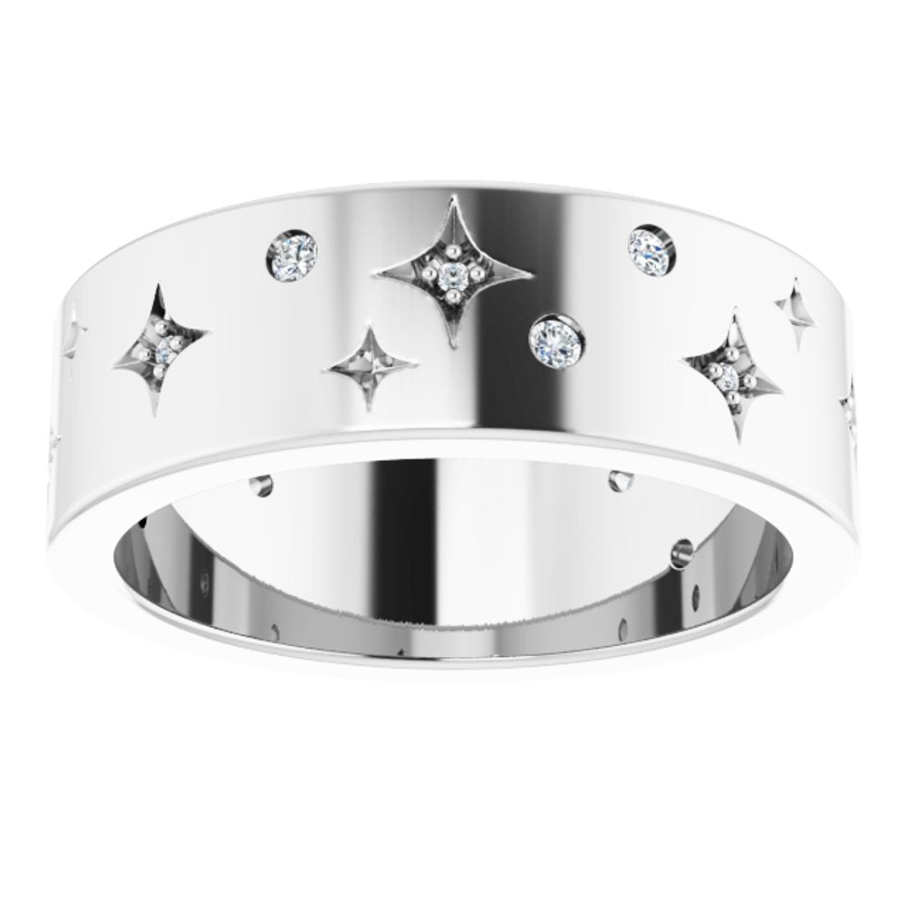 14K White Gold 1/8 CTW Natural Diamond Star Band Size 6