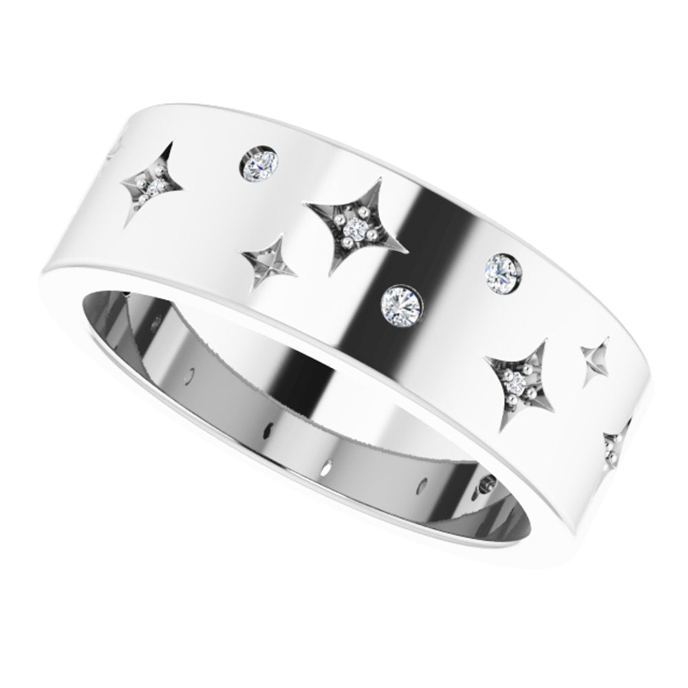 14K White Gold 1/8 CTW Natural Diamond Star Band Size 6