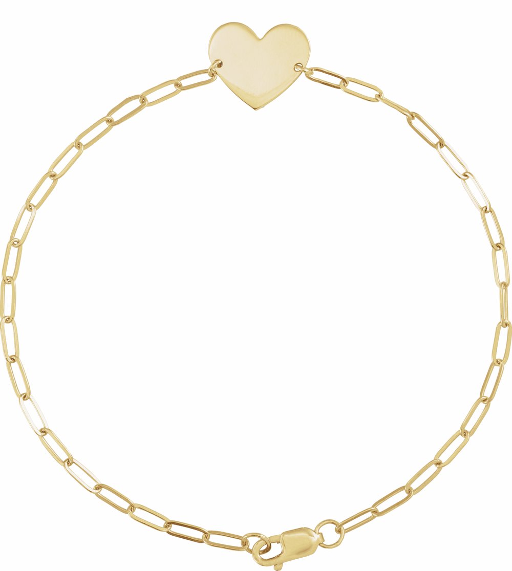 14K Yellow Gold Engravable Heart 7" Bracelet