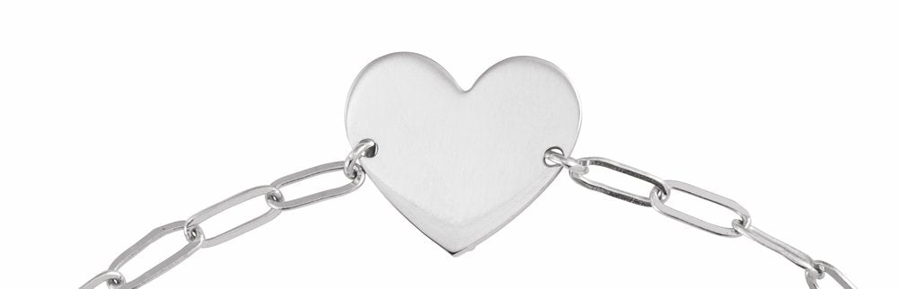14K White Gold Engravable Heart 7" Bracelet