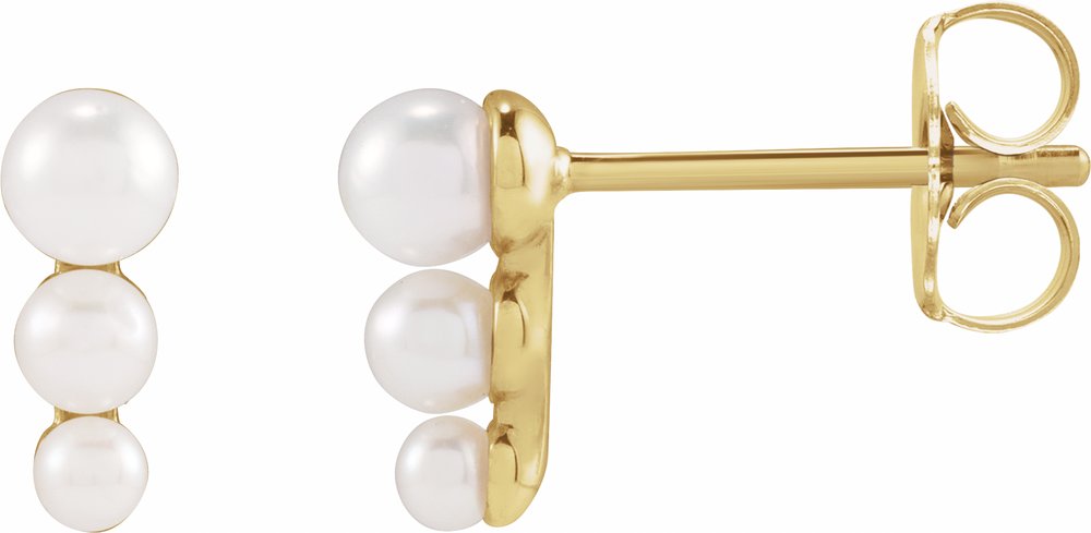 14K Yellow Gold Graduated Cultured White Freshwater Pearl Earrings