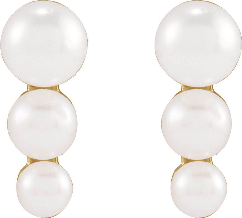 14K Yellow Gold Graduated Cultured White Freshwater Pearl Earrings