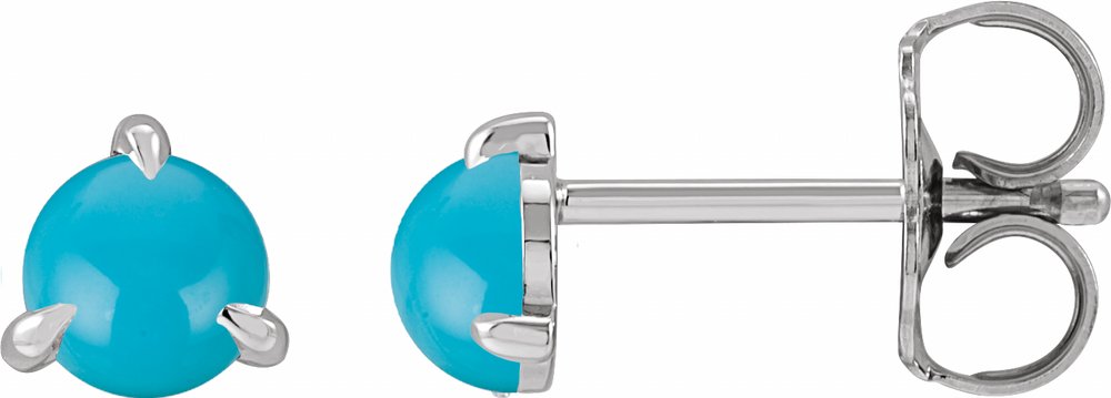 14K White Gold Cabochon Natural Turquoise Stud Earrings