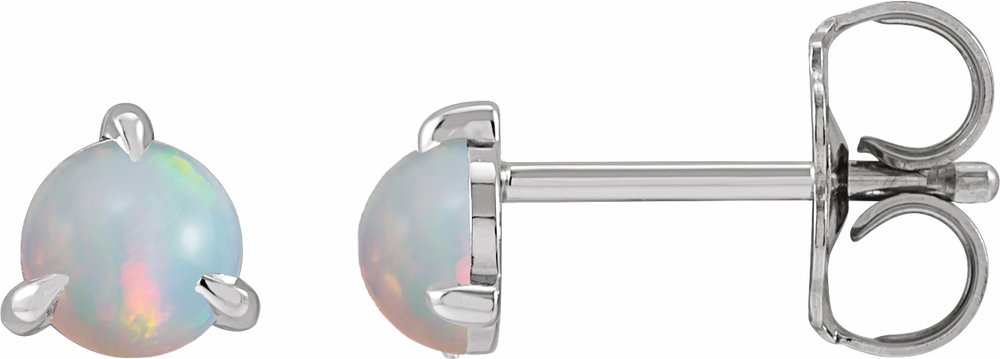 Sterling Silver Cabochon Natural White Opal Stud Earrings