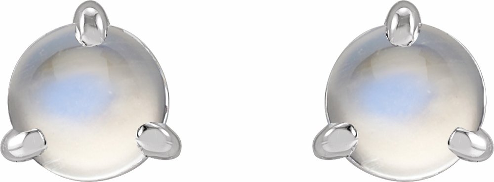 Sterling Silver Cabochon Natural Rainbow Moonstone Stud Earrings