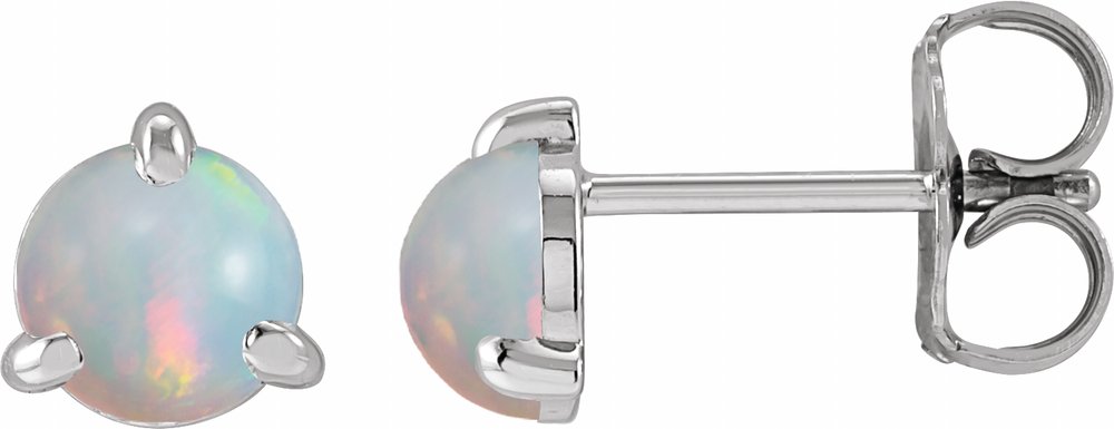 14K White Cabochon Natural White Opal Stud Earrings