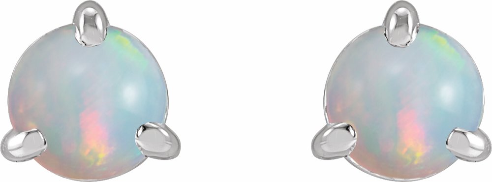 14K White Cabochon Natural White Opal Stud Earrings