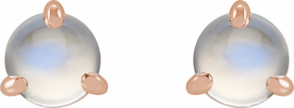 14K Rose Gold Cabochon Natural Rainbow Moonstone Stud Earrings