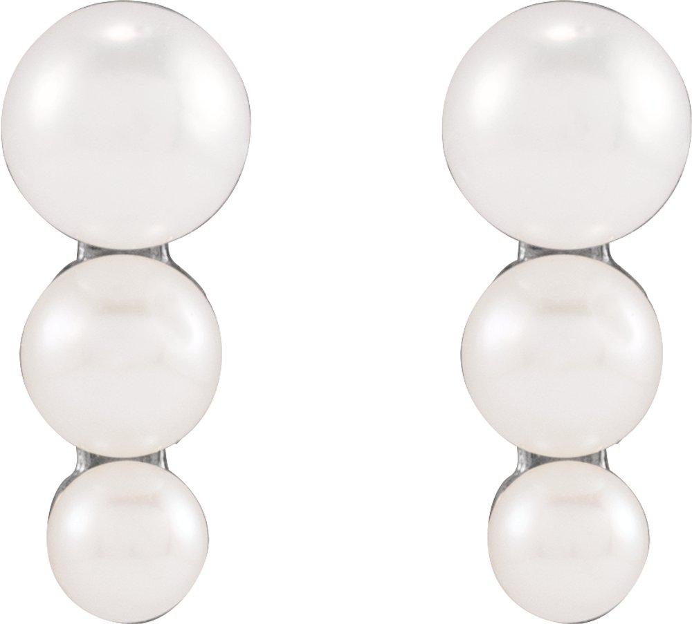 Platinum Graduated Cultured White Freshwater Pearl Earrings