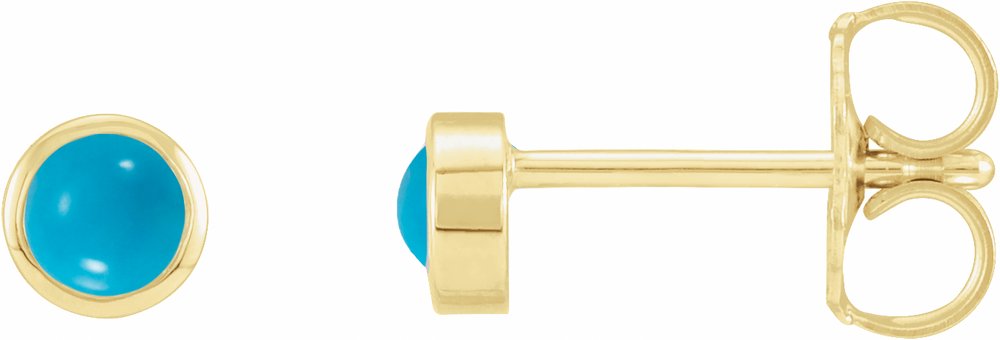 14K Yellow Cabochon Natural Turquoise Bezel-Set Solitaire Earrings