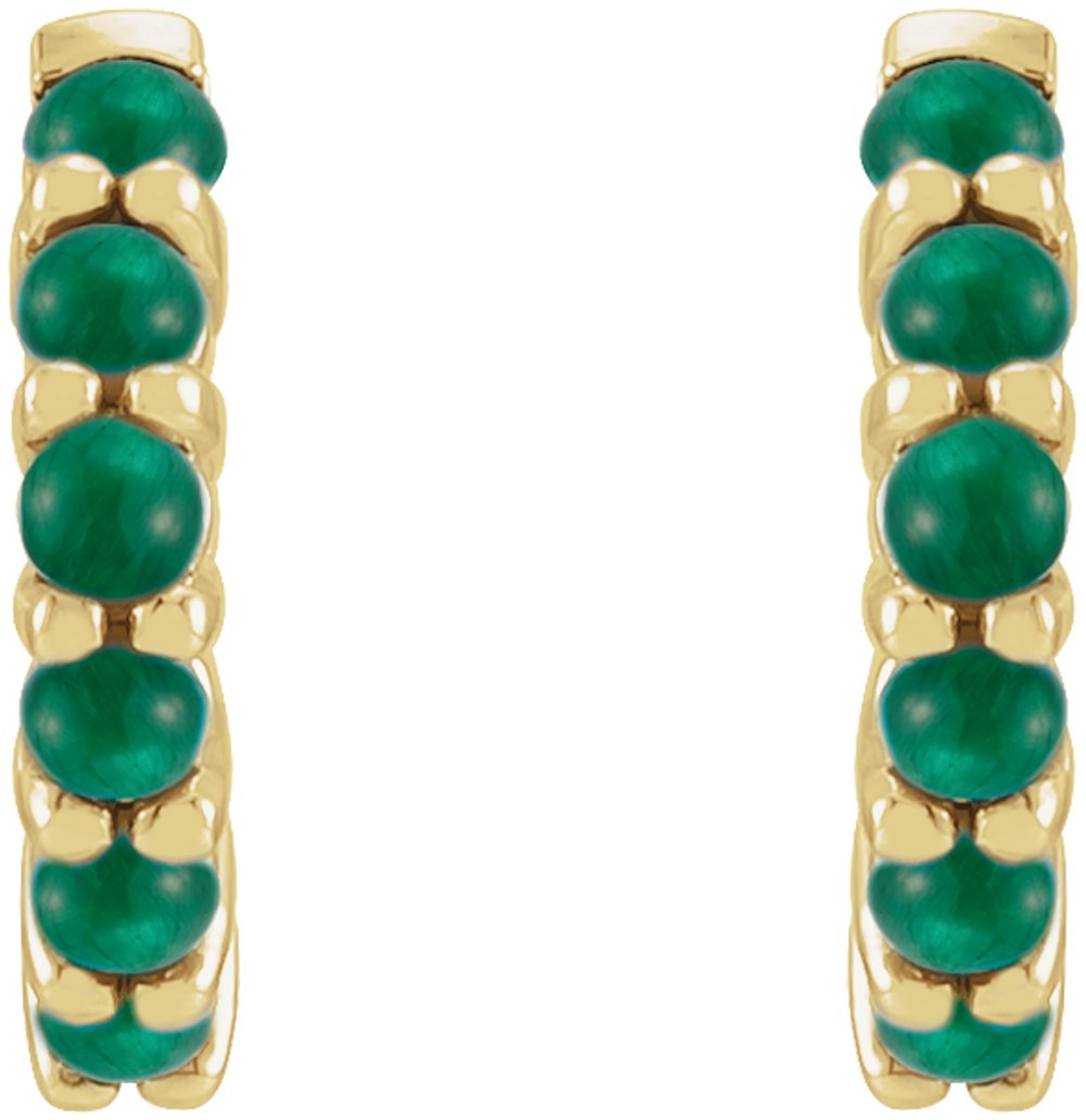 14K Yellow Gold Natural Emerald Cabochon Hinged 12.2 mm Hoop Earrings