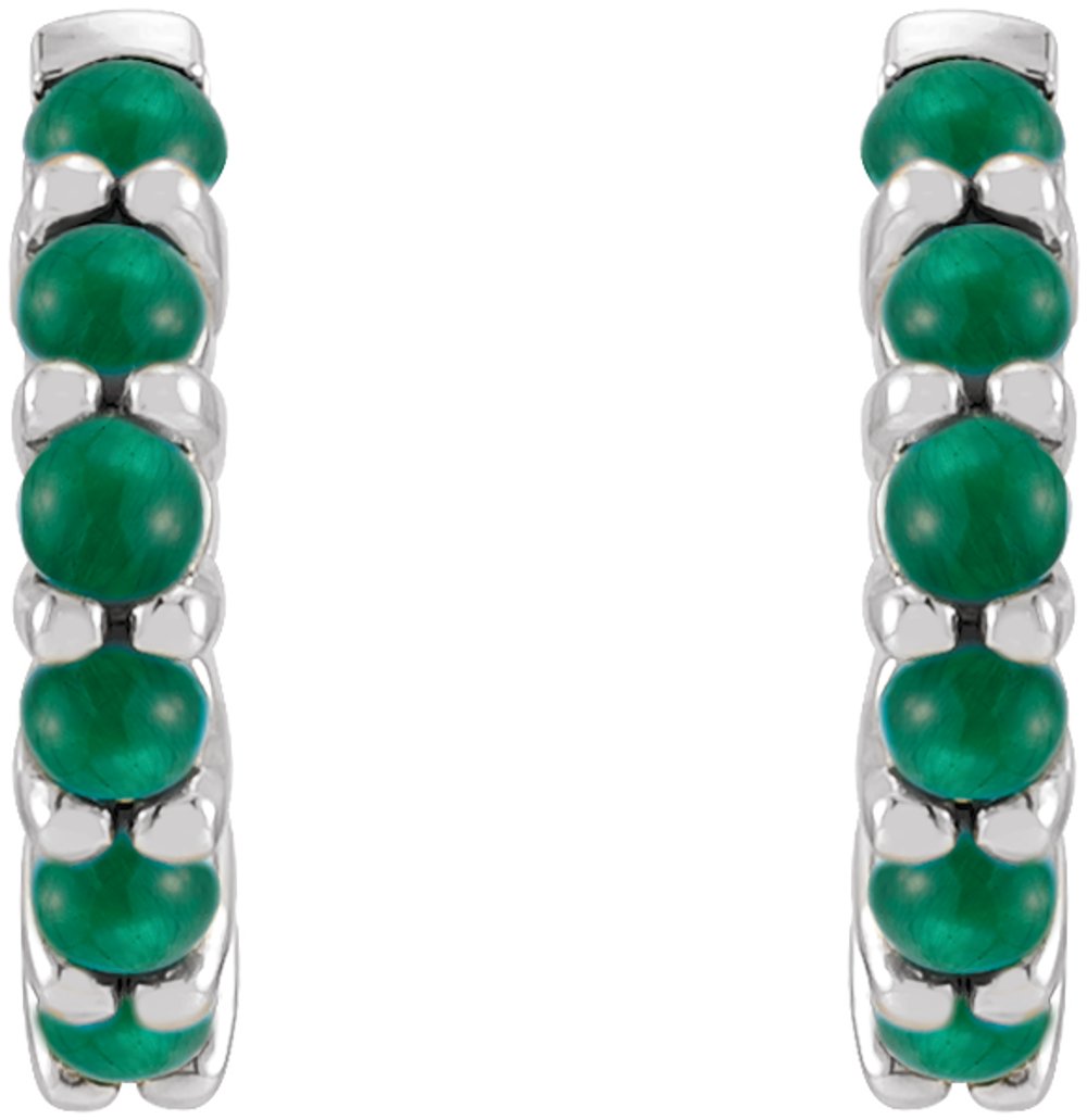Sterling Silver Natural Emerald Cabochon 12.2 mm Huggie Hoop Earrings