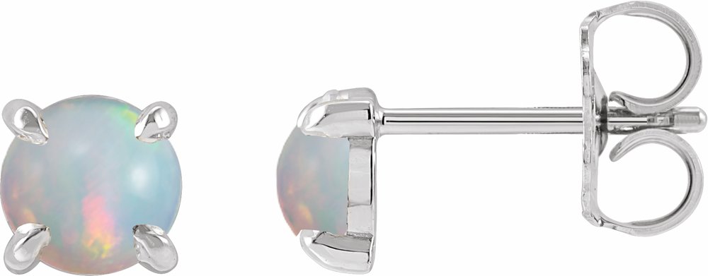 Sterling Silver Natural White Opal Cabochon Stud Earrings