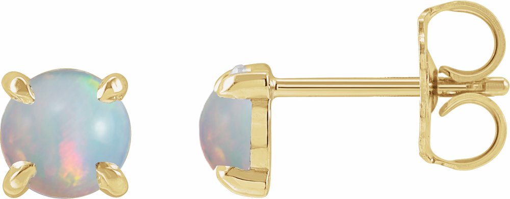 14K Yellow Gold Natural White Opal Cabochon Stud Earrings