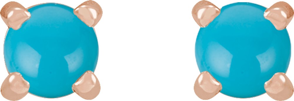 14K Rose Cabochon Natural Turquoise 4-Prong Claw Earrings