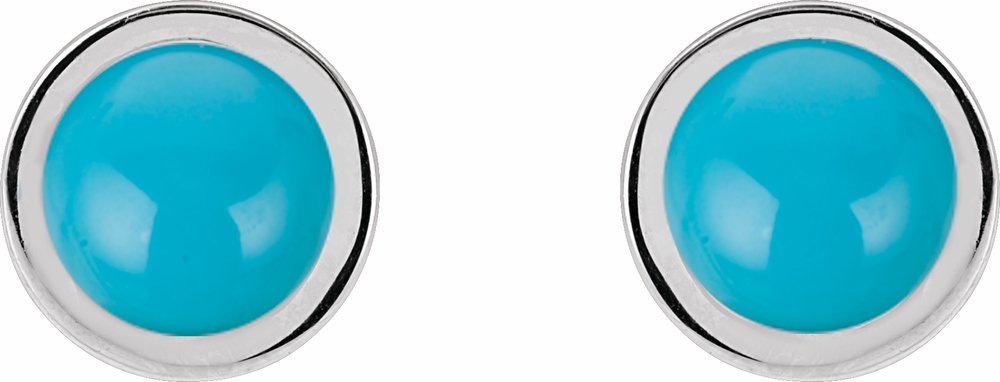 Sterling Silver Cabochon Natural Turquoise Bezel-Set Solitaire Earrings