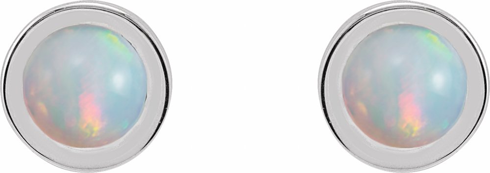 Sterling Silver Cabochon Natural White Opal Bezel-Set Solitaire Earrings