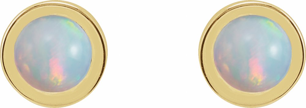 14K Yellow Gold Cabochon Natural White Opal Bezel-Set Solitaire Earrings