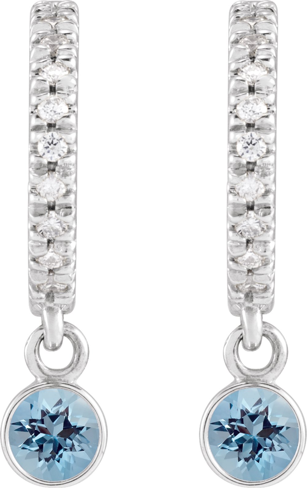 14K White Natural Aquamarine & .08 CTW Natural Diamond French-Set 16.1 mm Hoop Earrings