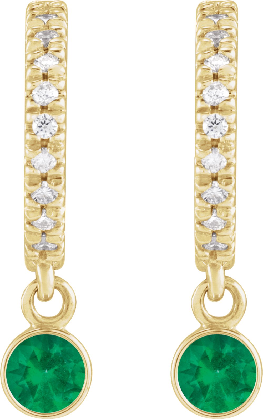 14K Yellow Gold Natural Emerald & .08 CTW Natural Diamond French-Set 16.1 mm Hoop Earrings