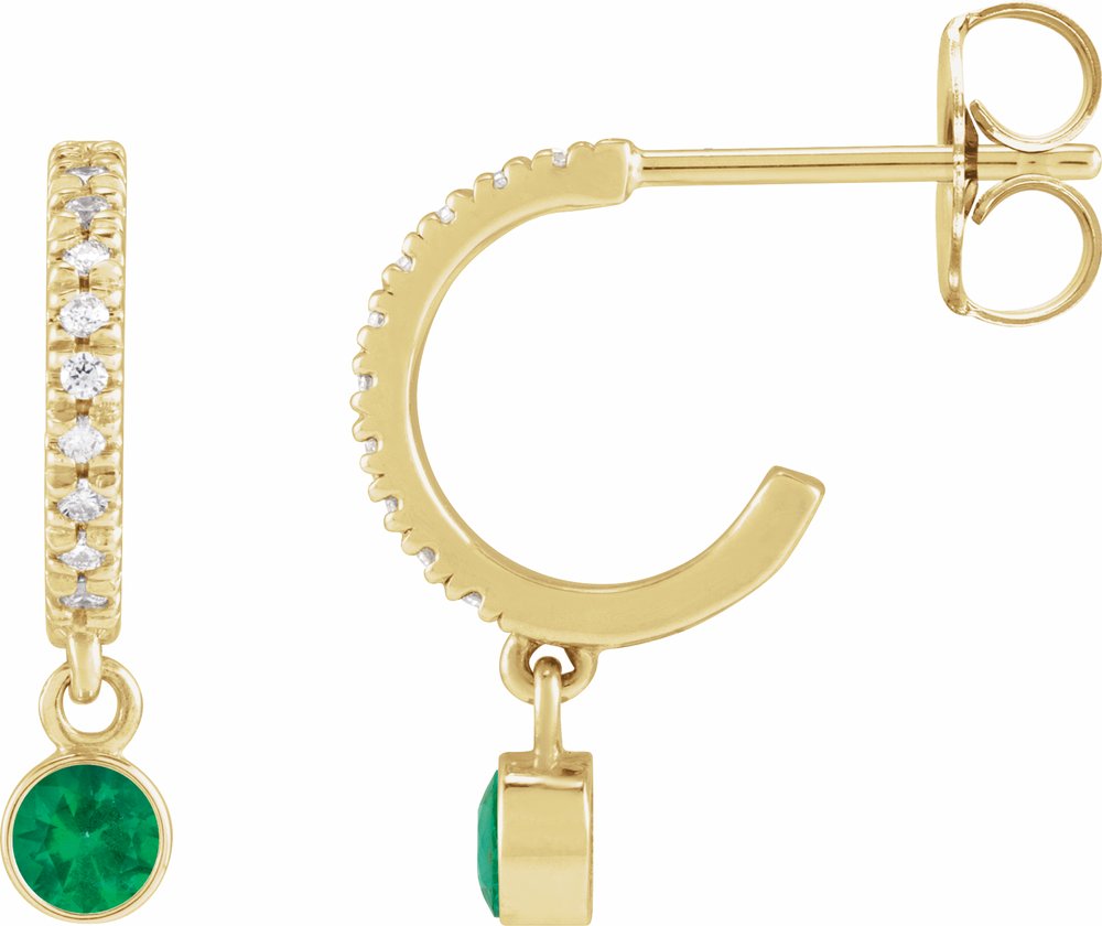 14K Yellow Gold Natural Emerald & .08 CTW Natural Diamond French-Set 16.1 mm Hoop Earrings