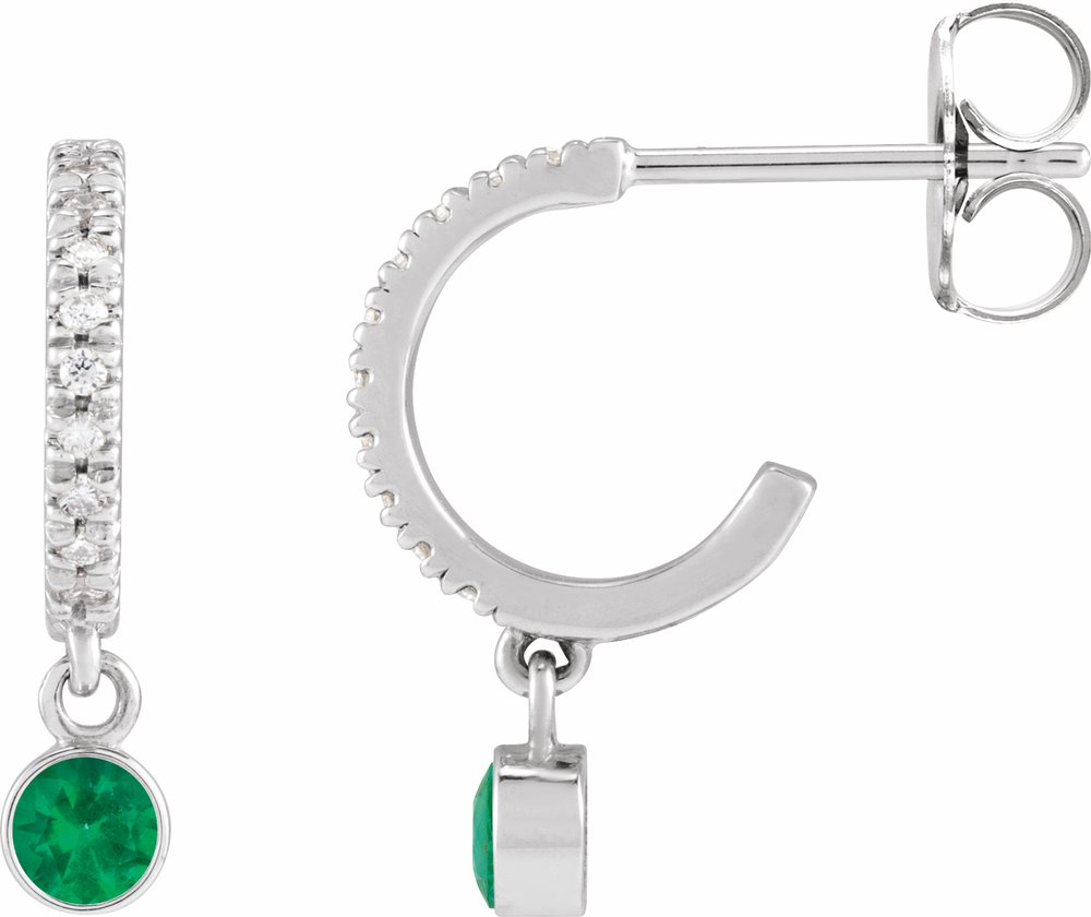 Sterling Silver Lab-Grown Emerald & .08 CTW Natural Diamond French-Set 16.1 mm Hoop Earrings