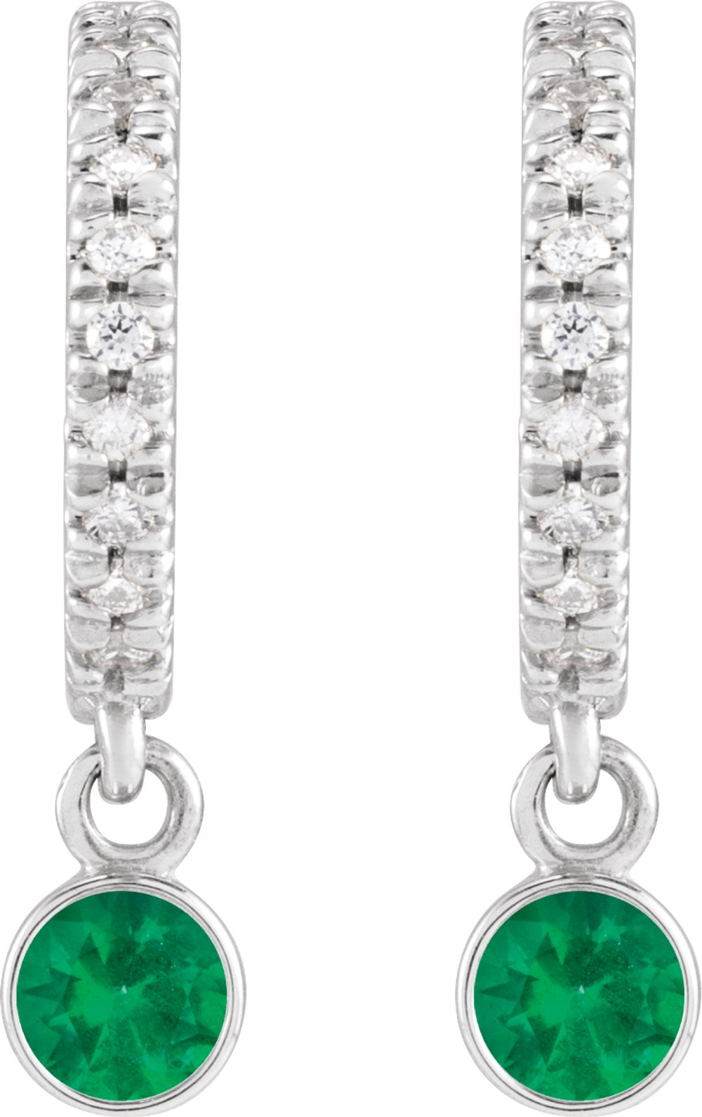 Sterling Silver Lab-Grown Emerald & .08 CTW Natural Diamond French-Set 16.1 mm Hoop Earrings