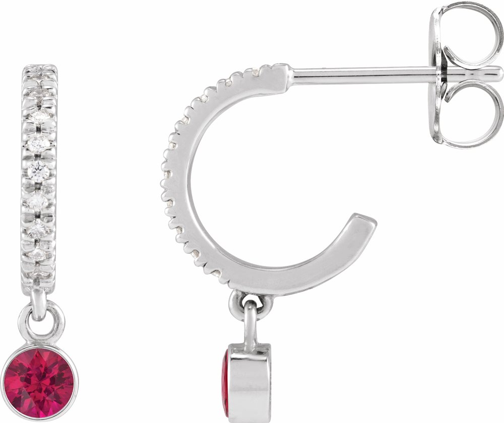 14K White Gold Natural Ruby & .08 CTW Natural Diamond French-Set 16.1 mm Hoop Earrings