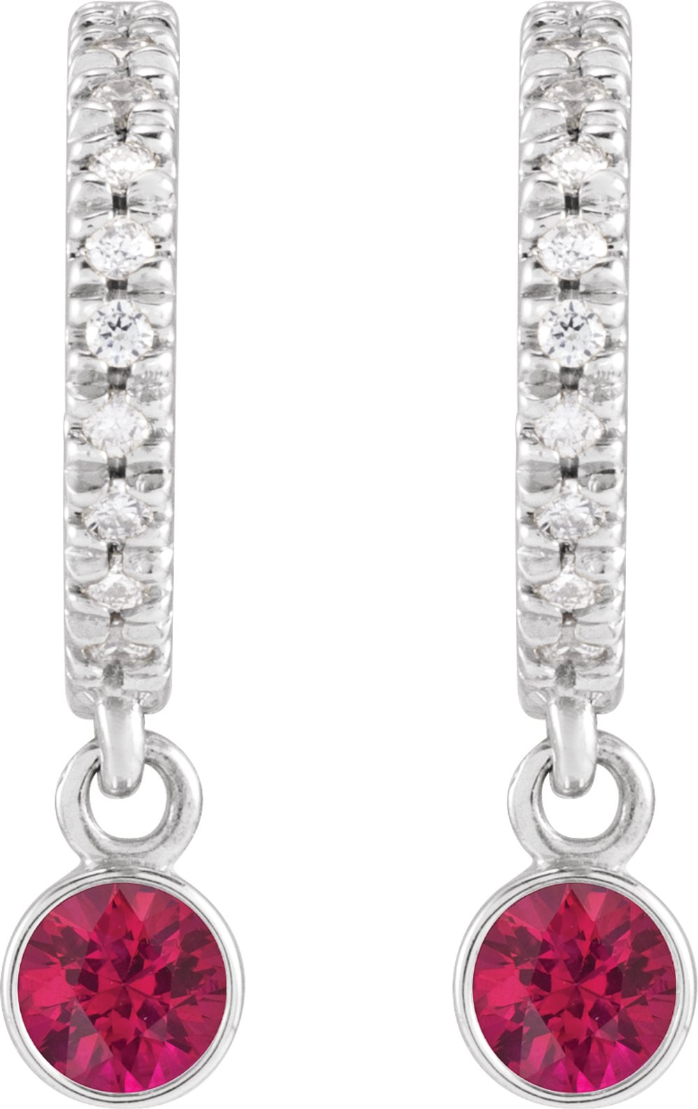 14K White Gold Natural Ruby & .08 CTW Natural Diamond French-Set 16.1 mm Hoop Earrings