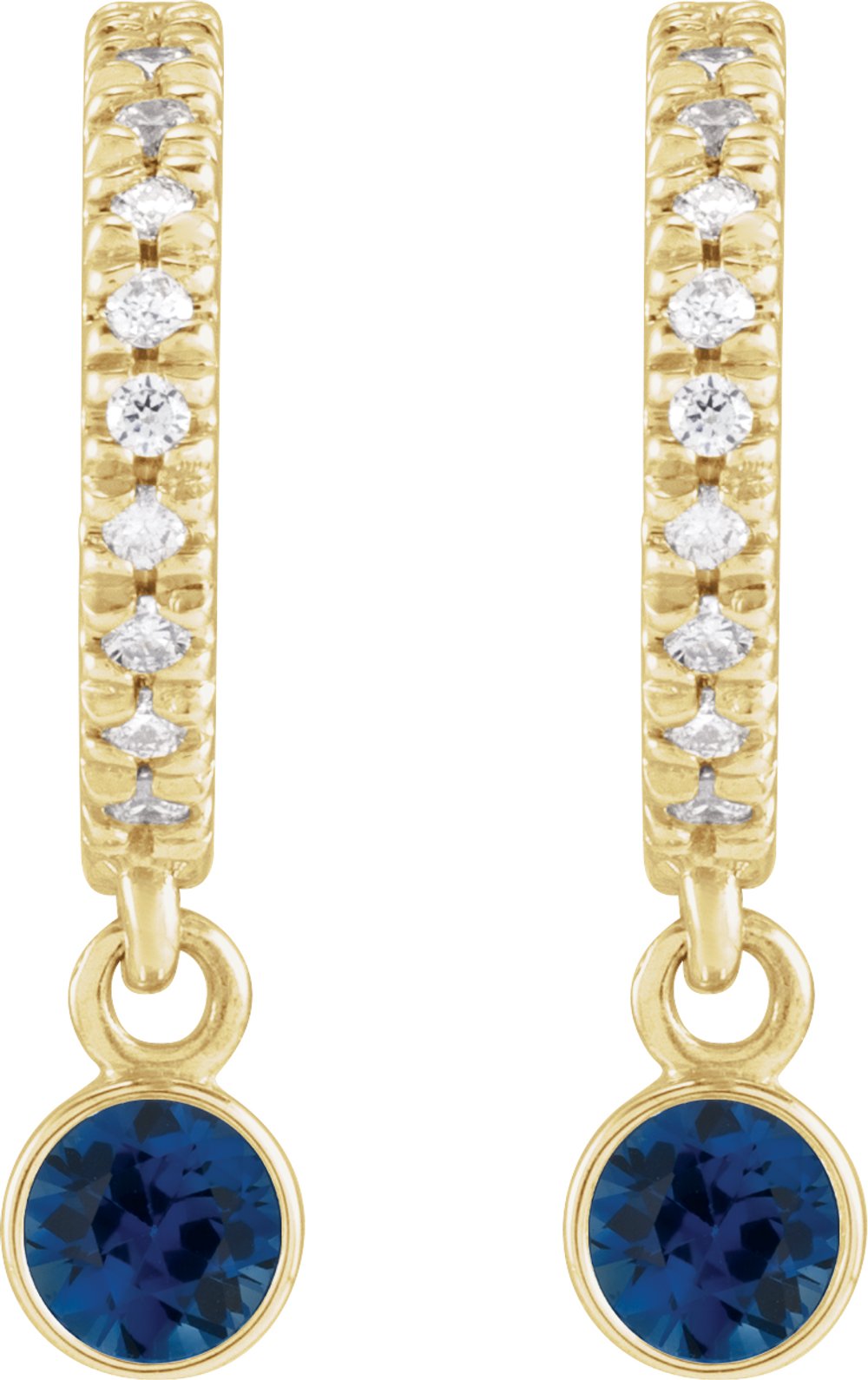 14K Yellow Natural Blue Sapphire & .08 CTW Natural Diamond French-Set 16.1 mm Hoop Earrings
