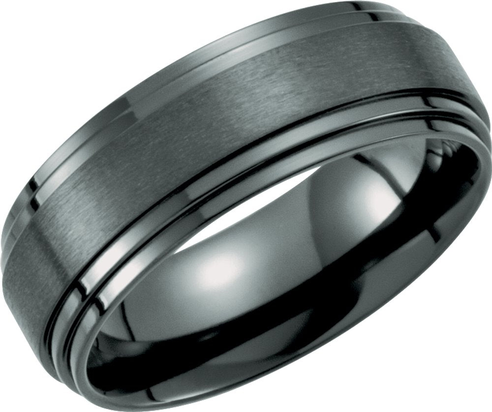 Black Titanium 8 mm Double Stepped-Edge Band Size 8