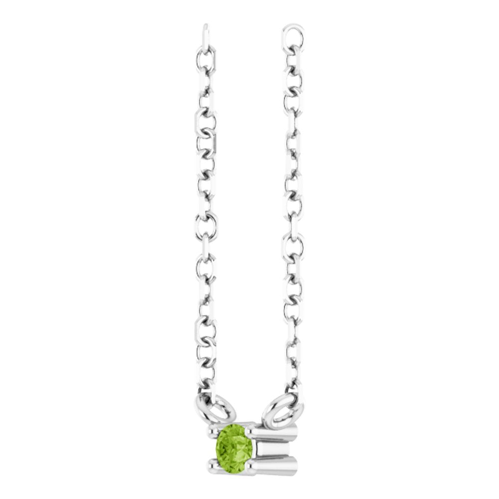 14K White Natural Peridot Bar 16" Necklace