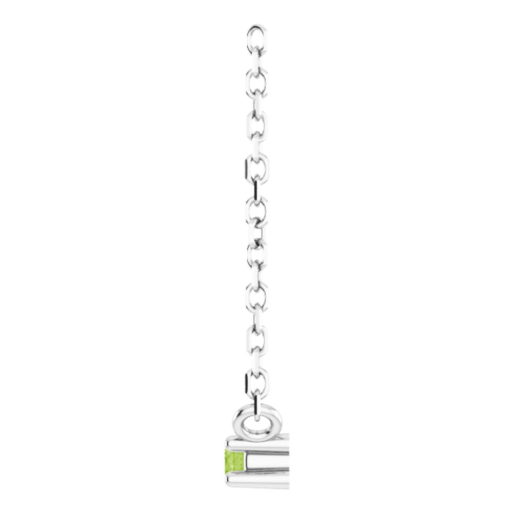 14K White Natural Peridot Bar 16" Necklace